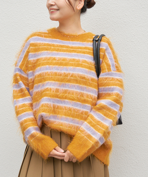 JOURNAL STANDARD（ジャーナルスタンダード）の「マルチボーダーシャギーニット（ニット/セーター・レディース・ブラック/マスタード・FREE）」の13枚目の写真