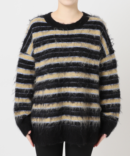 JOURNAL STANDARD（ジャーナルスタンダード）の「マルチボーダーシャギーニット（ニット/セーター・レディース・ブラック/マスタード・FREE）」の15枚目の写真