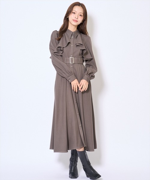AND COUTURE(アンドクチュール)の「フリルケープシャツワンピース(ワンピース・レディース・グリーン系その他/ネイビー/ブラウン系その他/モカ・FREE)」の2枚目の写真