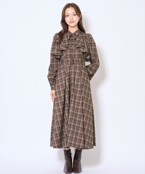 AND COUTURE(アンドクチュール)の「フリルケープシャツワンピース(ワンピース・レディース・グリーン系その他/ネイビー/ブラウン系その他/モカ・FREE)」の3枚目の写真