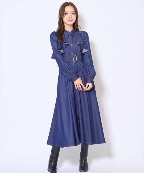 AND COUTURE(アンドクチュール)の「フリルケープシャツワンピース(ワンピース・レディース・グリーン系その他/ネイビー/ブラウン系その他/モカ・FREE)」の1枚目の写真