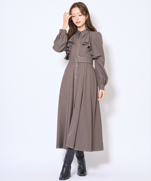AND COUTURE(アンドクチュール)の「フリルケープシャツワンピース(ワンピース・レディース・グリーン系その他/ネイビー/ブラウン系その他/モカ・FREE)」の17枚目の写真
