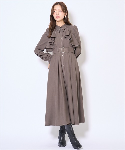 AND COUTURE(アンドクチュール)の「フリルケープシャツワンピース(ワンピース・レディース・グリーン系その他/ネイビー/ブラウン系その他/モカ・FREE)」の18枚目の写真