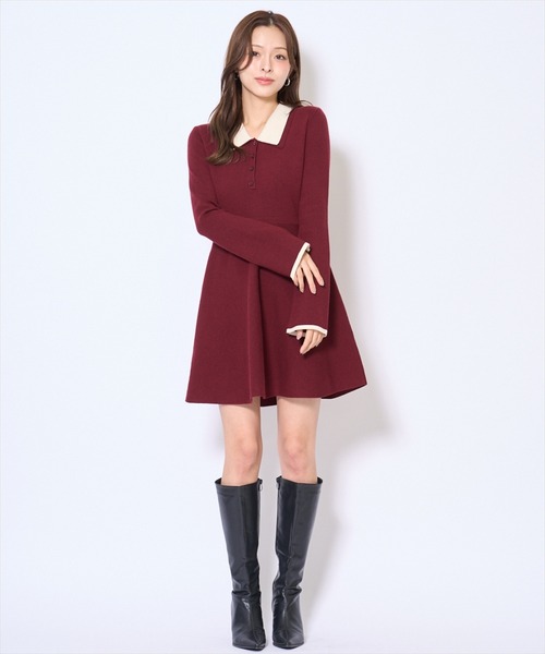 AND COUTURE(アンドクチュール)の「バイカラーポロニットフレアミニワンピース(ワンピース・レディース・ネイビー/ブラック/ボルドー/ブラウン・FREE)」の4枚目の写真