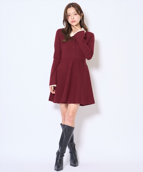 AND COUTURE(アンドクチュール)の「バイカラーポロニットフレアミニワンピース(ワンピース・レディース・ネイビー/ブラック/ボルドー/ブラウン・FREE)」の17枚目の写真