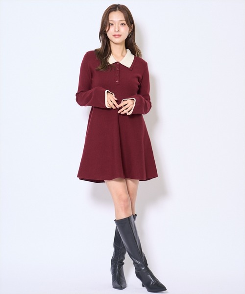 AND COUTURE(アンドクチュール)の「バイカラーポロニットフレアミニワンピース(ワンピース・レディース・ネイビー/ブラック/ボルドー/ブラウン・FREE)」の16枚目の写真