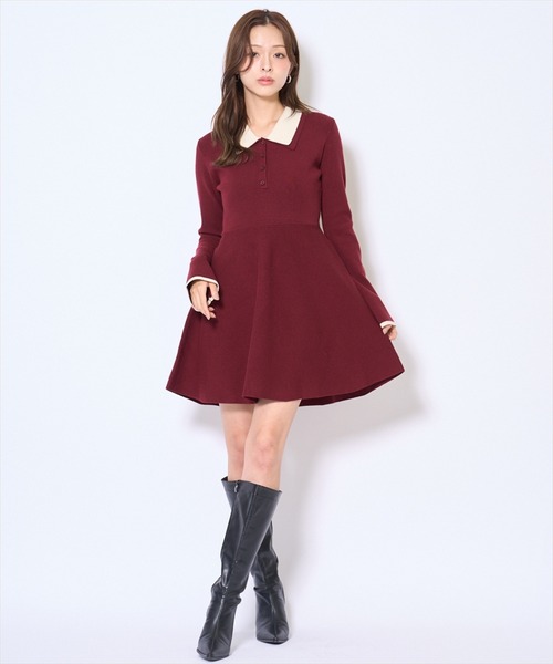 AND COUTURE(アンドクチュール)の「バイカラーポロニットフレアミニワンピース(ワンピース・レディース・ネイビー/ブラック/ボルドー/ブラウン・FREE)」の15枚目の写真