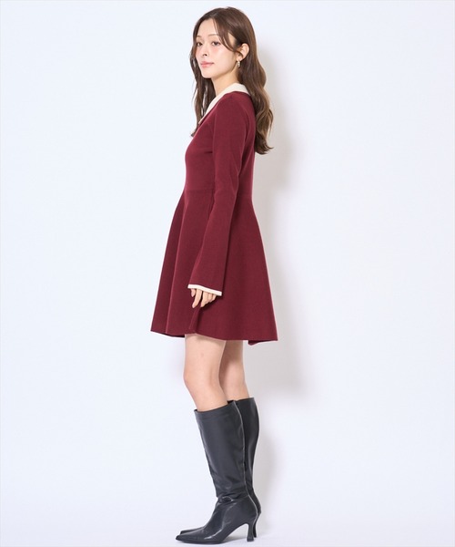 AND COUTURE(アンドクチュール)の「バイカラーポロニットフレアミニワンピース(ワンピース・レディース・ネイビー/ブラック/ボルドー/ブラウン・FREE)」の14枚目の写真