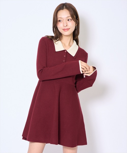 AND COUTURE(アンドクチュール)の「バイカラーポロニットフレアミニワンピース(ワンピース・レディース・ネイビー/ブラック/ボルドー/ブラウン・FREE)」の12枚目の写真