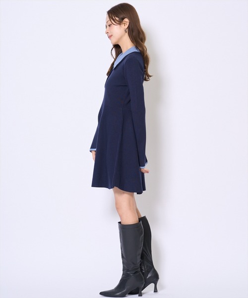 AND COUTURE(アンドクチュール)の「バイカラーポロニットフレアミニワンピース(ワンピース・レディース・ネイビー/ブラック/ボルドー/ブラウン・FREE)」の22枚目の写真
