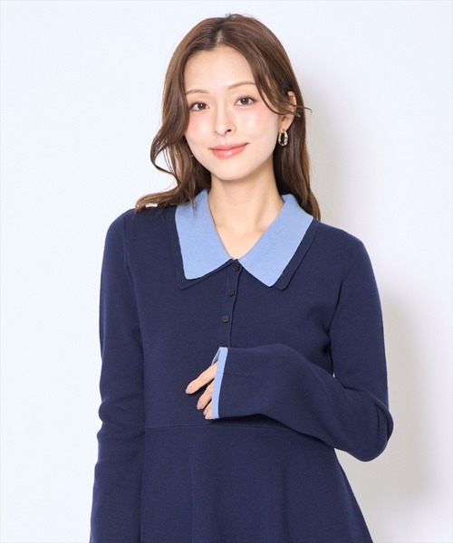 AND COUTURE(アンドクチュール)の「バイカラーポロニットフレアミニワンピース(ワンピース・レディース・ネイビー/ブラック/ボルドー/ブラウン・FREE)」の20枚目の写真