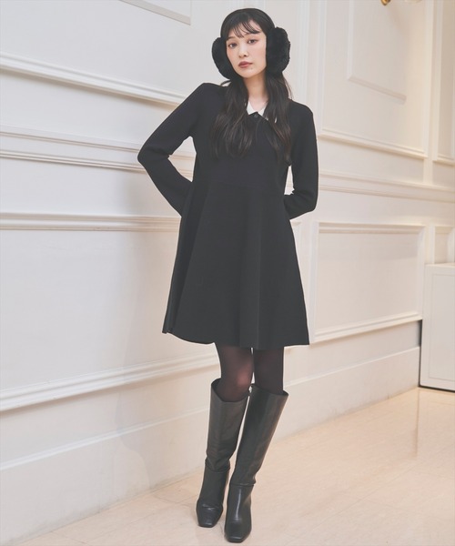AND COUTURE(アンドクチュール)の「バイカラーポロニットフレアミニワンピース(ワンピース・レディース・ネイビー/ブラック/ボルドー/ブラウン・FREE)」の8枚目の写真