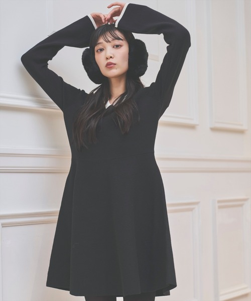 AND COUTURE(アンドクチュール)の「バイカラーポロニットフレアミニワンピース(ワンピース・レディース・ネイビー/ブラック/ボルドー/ブラウン・FREE)」の7枚目の写真
