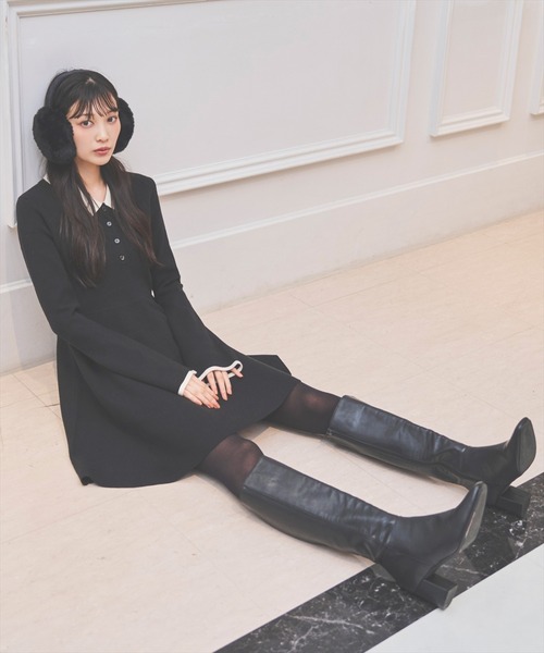 AND COUTURE(アンドクチュール)の「バイカラーポロニットフレアミニワンピース(ワンピース・レディース・ネイビー/ブラック/ボルドー/ブラウン・FREE)」の6枚目の写真