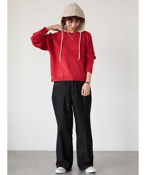 Lugnoncure(ルノンキュール)の「編地切替クルーネックニット(ニット/セーター・レディース・ベージュ/レッド/オフホワイト/ブルー/チャコールグレー・F)」の15枚目の写真