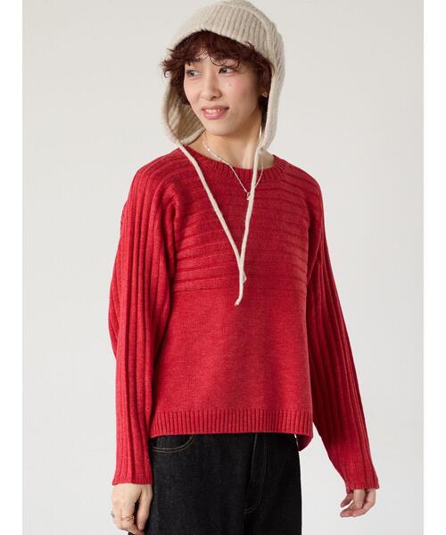 Lugnoncure(ルノンキュール)の「編地切替クルーネックニット(ニット/セーター・レディース・ベージュ/レッド/オフホワイト/ブルー/チャコールグレー・F)」の17枚目の写真