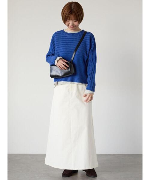 Lugnoncure(ルノンキュール)の「編地切替クルーネックニット(ニット/セーター・レディース・ベージュ/レッド/オフホワイト/ブルー/チャコールグレー・F)」の18枚目の写真