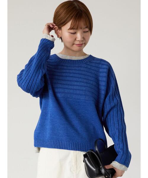 Lugnoncure(ルノンキュール)の「編地切替クルーネックニット(ニット/セーター・レディース・ベージュ/レッド/オフホワイト/ブルー/チャコールグレー・F)」の20枚目の写真