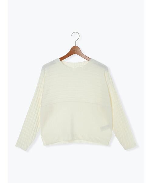 Lugnoncure(ルノンキュール)の「編地切替クルーネックニット(ニット/セーター・レディース・ベージュ/レッド/オフホワイト/ブルー/チャコールグレー・F)」の21枚目の写真