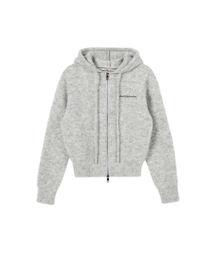 HAIRY KNIT HOOD ZIP-UP - LIGHT GREY