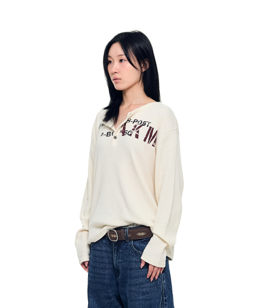 AAKAM（アーカム）の「Waffle Henry Neck Long Sleeve (Ivory)（Tシャツ/カットソー・レディース・その他・1/2）」の2枚目の写真