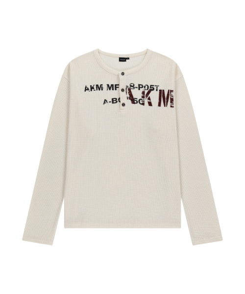 AAKAMヘンリーネック 長袖カットソー　1サイズ AAKAM（アーカム）の「Waffle Henry Neck Long Sleeve (Ivory)（T