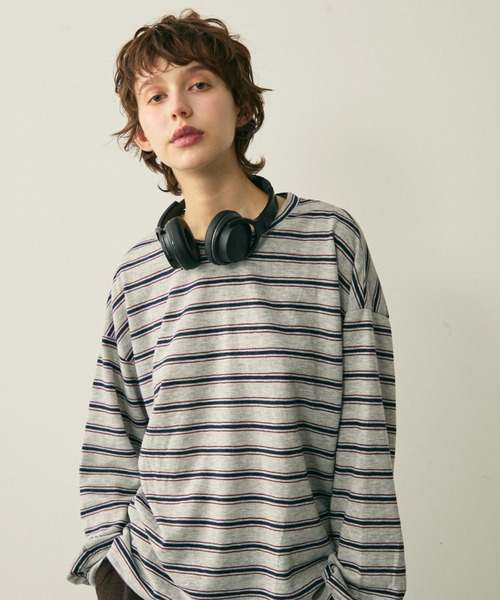 full/fill.（フルフィル）の「long sleeve multi border T / ロングスリーブマルチボーダーT（Tシャツ/カットソー・レディース・ネイビー/ワイン・FREE）」の2枚目の写真