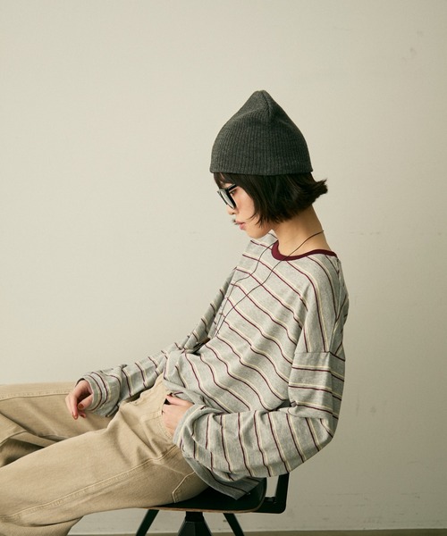 full/fill.（フルフィル）の「long sleeve multi border T / ロングスリーブマルチボーダーT（Tシャツ/カットソー・レディース・ネイビー/ワイン・FREE）」の19枚目の写真