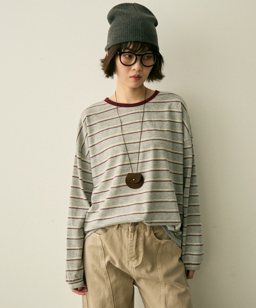 full/fill.（フルフィル）の「long sleeve multi border T / ロングスリーブマルチボーダーT（Tシャツ/カットソー・レディース・ネイビー/ワイン・FREE）」の22枚目の写真