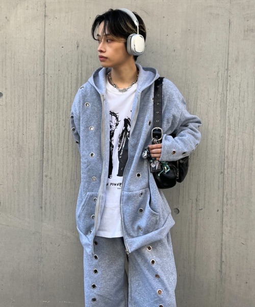 lilful(リルフル)の「【セットアップ対応】アイレットデザインジップアップパーカー(パーカー・メンズ・グレー/ブラック・M/L)」の15枚目の写真