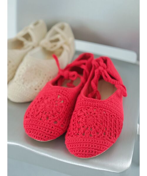 Ungrid（アングリッド）の「メッシュ編みフラットシューズ（バレエシューズ・レディース・レッド/オフホワイト・S/M/L）」の2枚目の写真