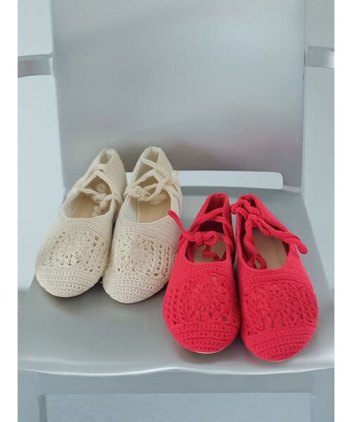 Ungrid（アングリッド）の「メッシュ編みフラットシューズ（バレエシューズ・レディース・レッド/オフホワイト・S/M/L）」の3枚目の写真