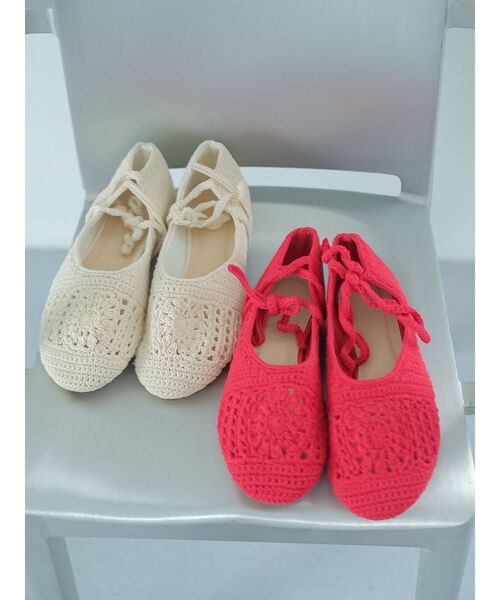 Ungrid（アングリッド）の「メッシュ編みフラットシューズ（バレエシューズ・レディース・レッド/オフホワイト・S/M/L）」の4枚目の写真