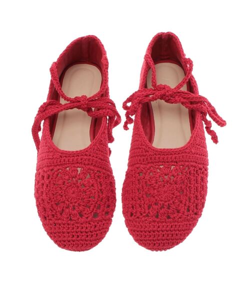 Ungrid（アングリッド）の「メッシュ編みフラットシューズ（バレエシューズ・レディース・レッド/オフホワイト・S/M/L）」の5枚目の写真