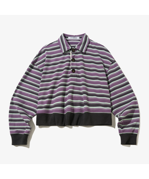 CITYBREEZE(シティブリーズ)の「マルチストライプラグビー スウェットシャツ_2COLORS(ポロシャツ・レディース・パープル/ブラウン・SMALL/MEDIUM)」の1枚目の写真