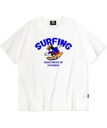 ブルーサーフィンキャットグラフィックTシャツ - ホワイト
