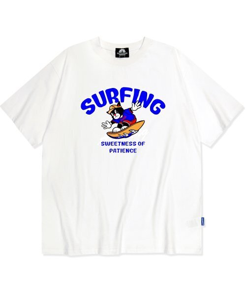 TRIPSHION(トリップション)の「ブルーサーフィンキャットグラフィックTシャツ - ホワイト(Tシャツ/カットソー・メンズ・その他・LARGE/MEDIUM/X-LARGE)」の1枚目の写真
