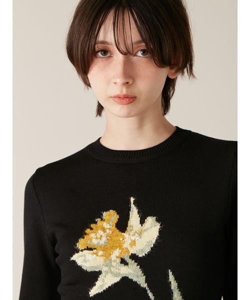 LILY BROWN（リリーブラウン）の「スイセンモチーフニットワンピース（ワンピース・レディース・ミント/ブラック/アイボリー・F）」の7枚目の写真
