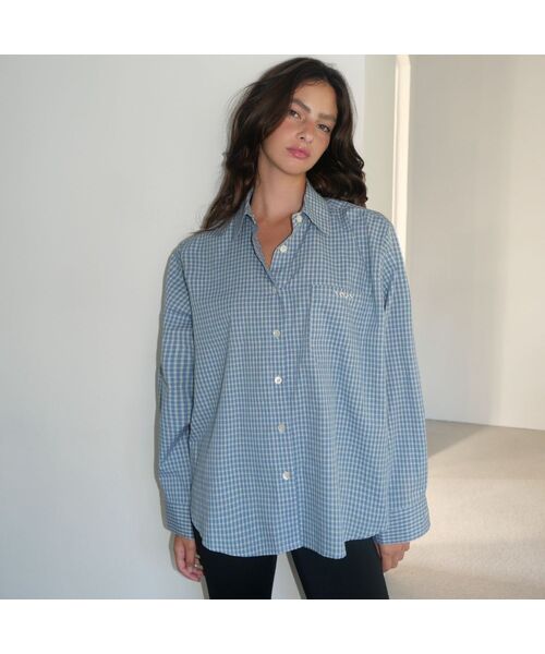 Check Oversized Shirt Blue