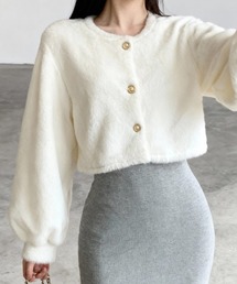 VIVID LADY（ビビッドレディー）の「ふわふわファー パールボタン ショートカーディガン アウター（ニット/セーター・レディース）」