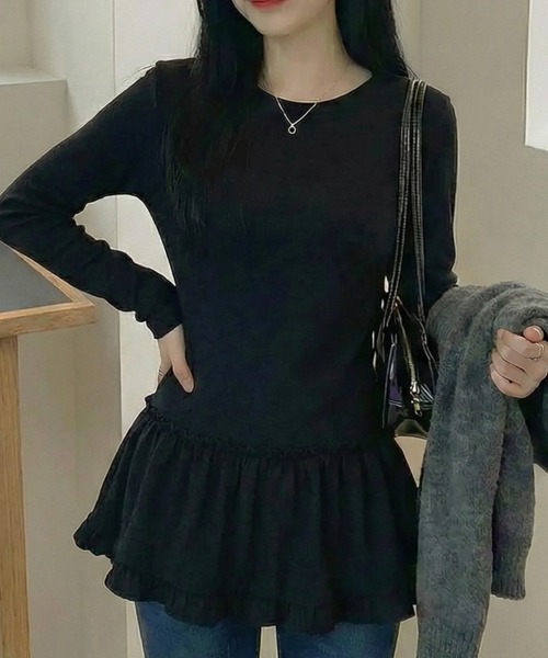 cammie(キャミー)の「裾デザイントップス(Tシャツ/カットソー・レディース・アイボリー/ブラック・M/L)」の2枚目の写真