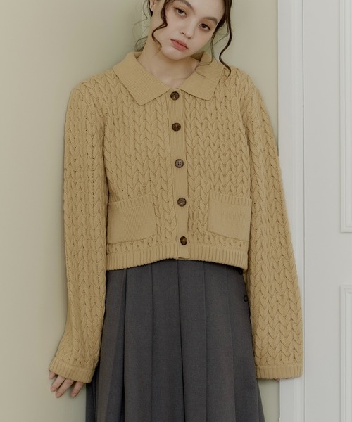 OLUN cable knit shirt/ケーブルニットシャツ　ベージュ OLUN（オルン）の「cable knit shirt/ケーブルニットシャツ（ニット