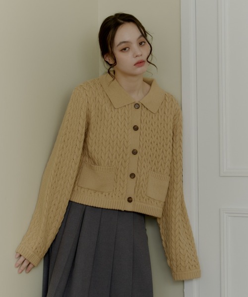 OLUN(オルン)の「cable knit shirt/ケーブルニットシャツ(ニット/セーター・レディース・アイボリー/ベージュ・MEDIUM/SMALL)」の9枚目の写真