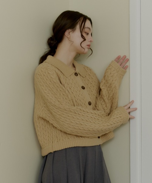 OLUN（オルン）の「cable knit shirt/ケーブルニットシャツ（ニット
