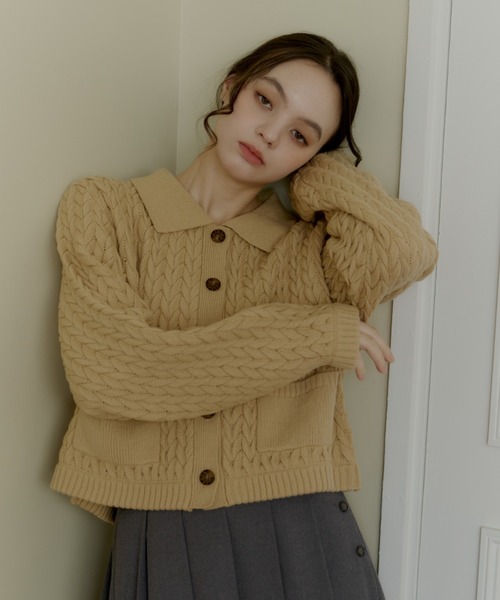 OLUN（オルン）の「cable knit shirt/ケーブルニットシャツ（ニット