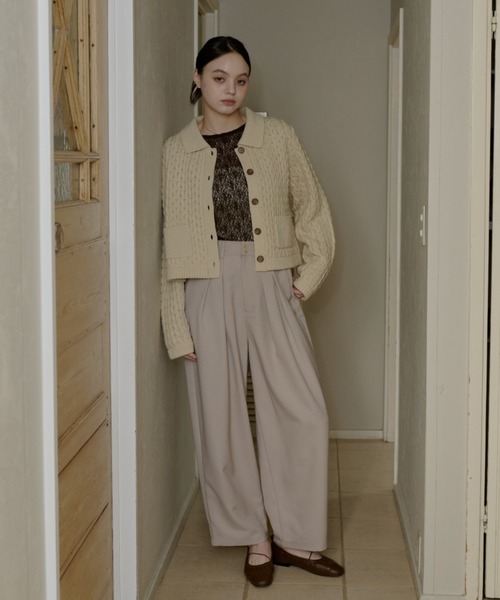 OLUN cable knit shirt/ケーブルニットシャツ　ベージュ OLUN（オルン）の「cable knit shirt/ケーブルニットシャツ（ニット