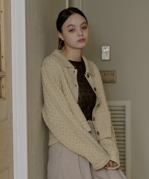 OLUN（オルン）の「cable knit shirt/ケーブルニットシャツ（ニット
