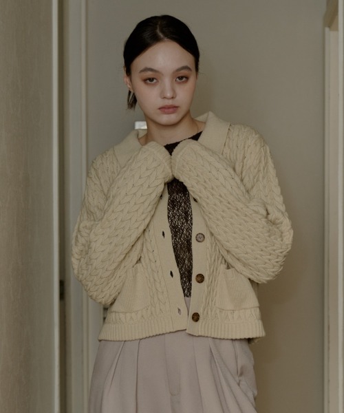 ニット/セーター TAN  CABLE OP Alpaca Blend Cable Knit Crew in Birch | Weatherproof® Vintage