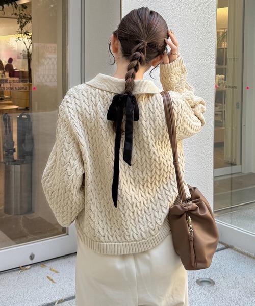 OLUN（オルン）の「cable knit shirt/ケーブルニットシャツ（ニット