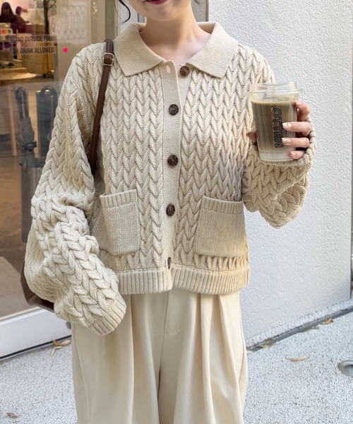 cable knit shirt/ケーブルニットシャツ（ニット/セーター）｜OLUN